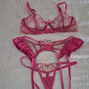 Roma Pink Heart Lace Bra Set